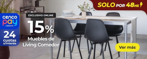 15% - Muebles de living y comedor.